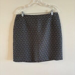 Ann Taylor LOFT Curvy Skirt Womens Size 12 Navy Blue Tan Geometric